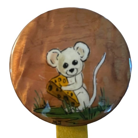 Vtg Hand Painted Wooden Wall Art 3pcs Connected Circles in Velvet Ribbon Mice - Picture 6 of 8